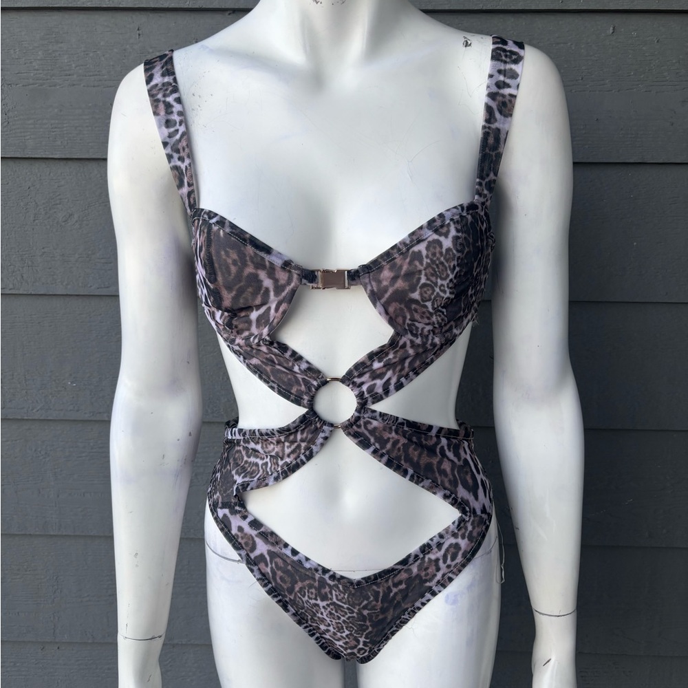 Hera Collection Brown and Black Leopard Cutout One-Piece Swimsuit